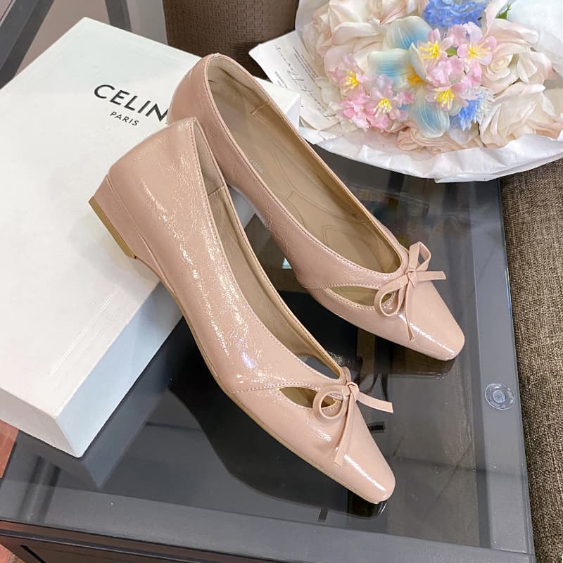 Sheepskin version ~ Gentle style pointed toe bow single shoes for women, shallow mouth flat evening shoes, soft soles with skirts, granny shoes
