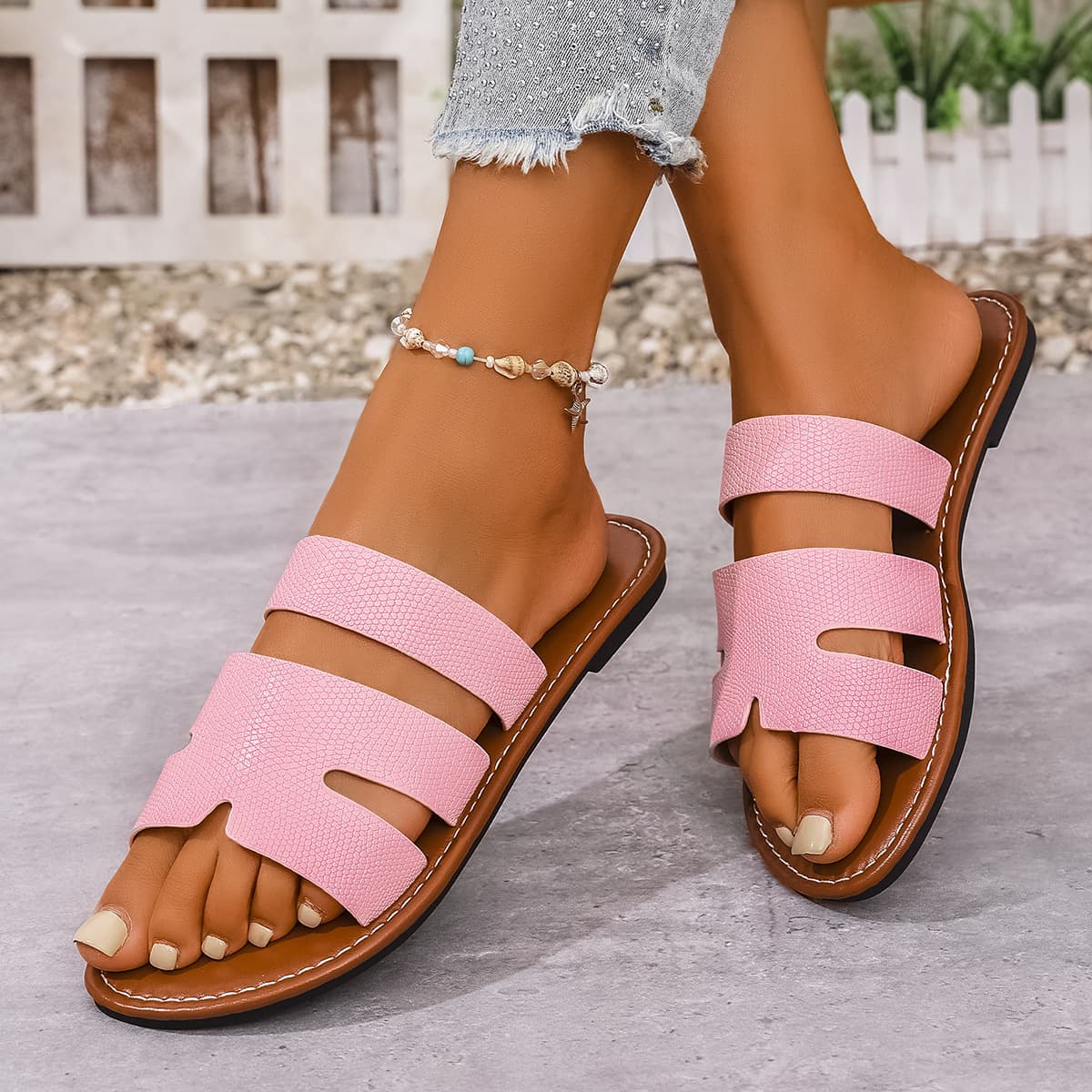 Cross-border Trade Plus Size 2025 New Women's Slippers Flat Round Toe Casual Multi-Color Slide Sandals
