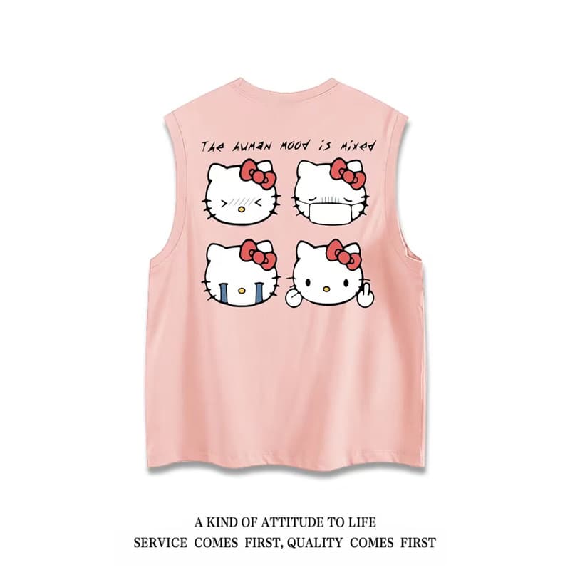 Heavyweight Cotton Hong Kong Style Cute Hello Kitty Print Sleeveless T-Shirt Unisex Ins Summer Versatile Fashion Vest Tank Top