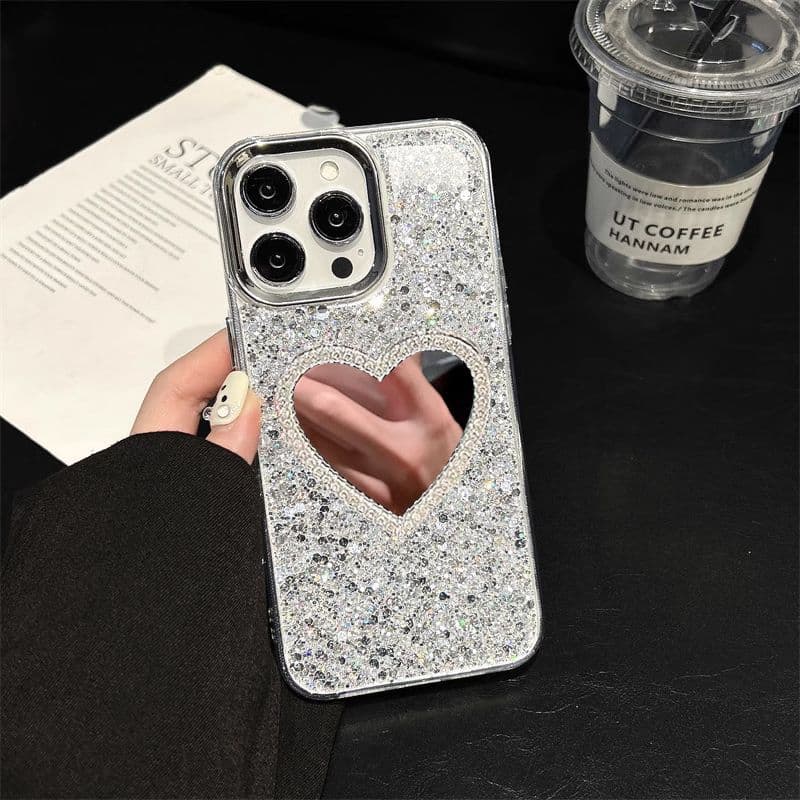 Trendy Glitter Heart/Cat Mirror Case for Huawei Pura 70/80, Nova 14/12 Pro/Ultra, Shockproof
