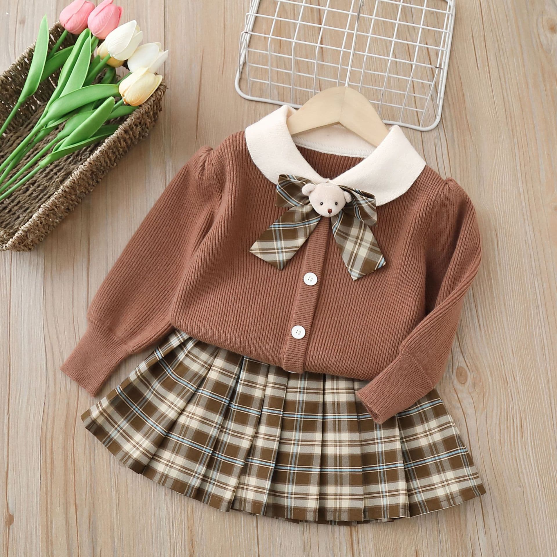 Children's Sweater JK Suit 2023 Autumn New Style Baby Girl Princess Dress Girl's Fashionable Two-Piece Autumn Suit