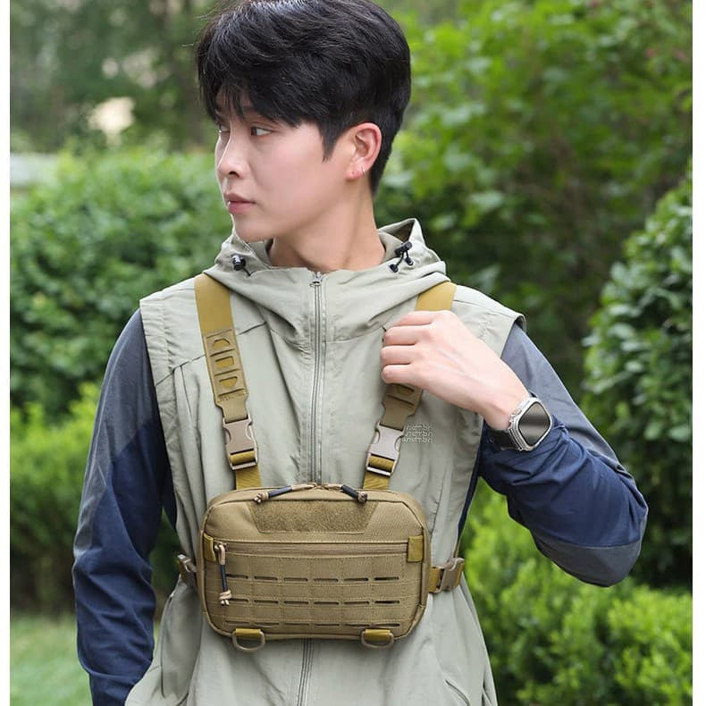 Cross-Border New Outdoor Sports Tactical Chest Bag Multi-Functional Vest Bag Camouflage Chest Bag Real-Life CS Equipment Vest Bag
