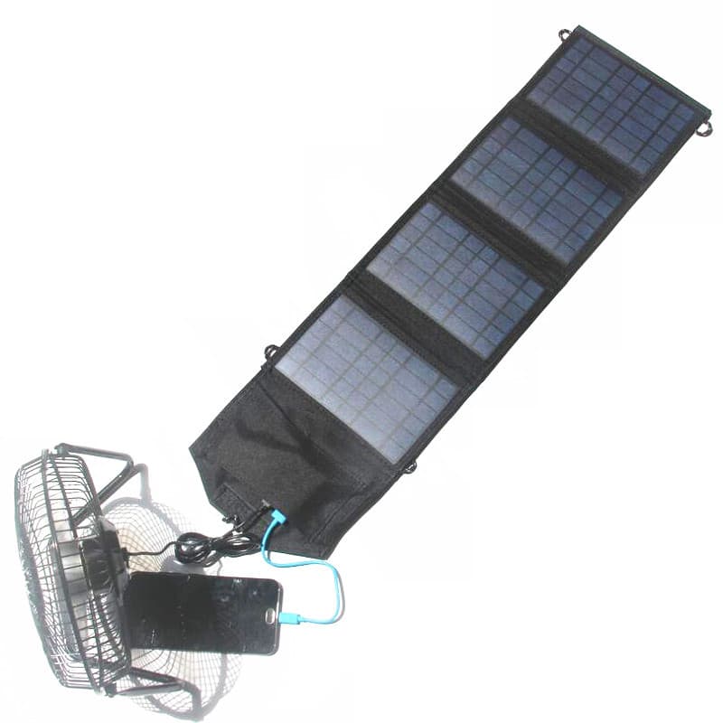 8-inch USB Solar Fan 14W Solar Foldable Bag Charger Dual USB for Simultaneous Phone and Fan Charging