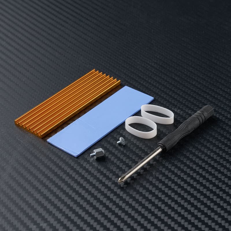 M.2 heatsink for NVMe SSDs, heatsink with thermal pads and screws, NGFF2280 heatsink.