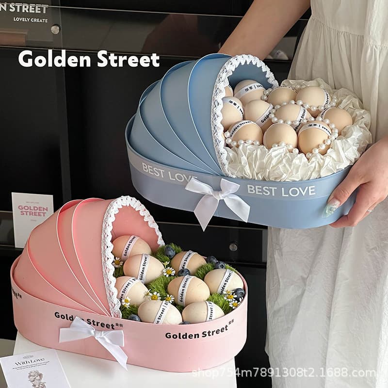 Postpartum Gift for Bestie: Ceremonial Egg Flower Basket Cradle Box, Baby Birthday Cradle Gift Box