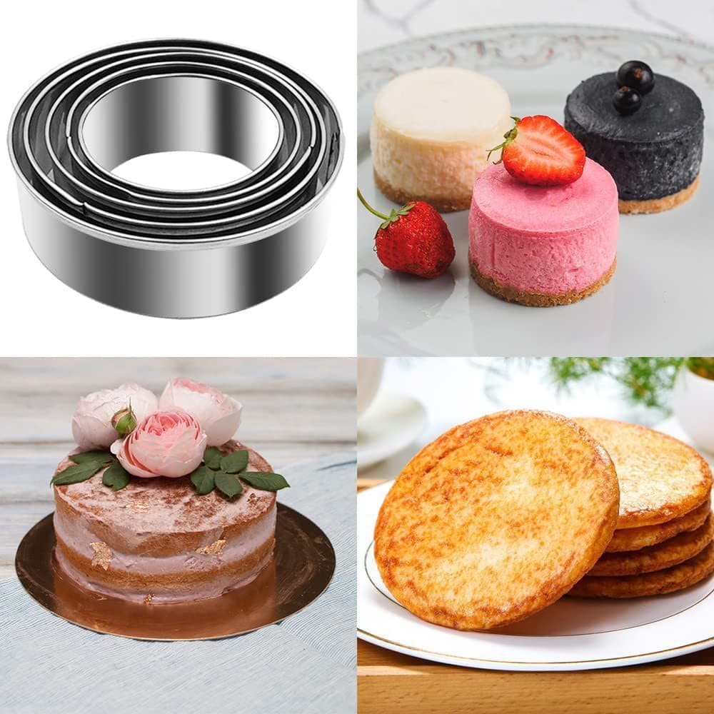 Cross-border Stock Stainless Steel Biscuit Mold, Round 5pc, Baking Mold for Dumpling Wrappers, Fruit and Vegetable Cutting