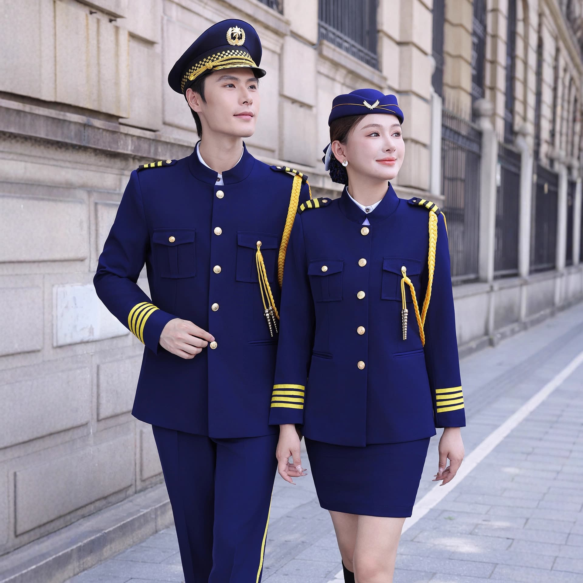 Flight Attendant Uniform Captain Professional Suit Women's Autumn Winter New Chinese Style Suit Military Band Performance Costume Hotel Workwear