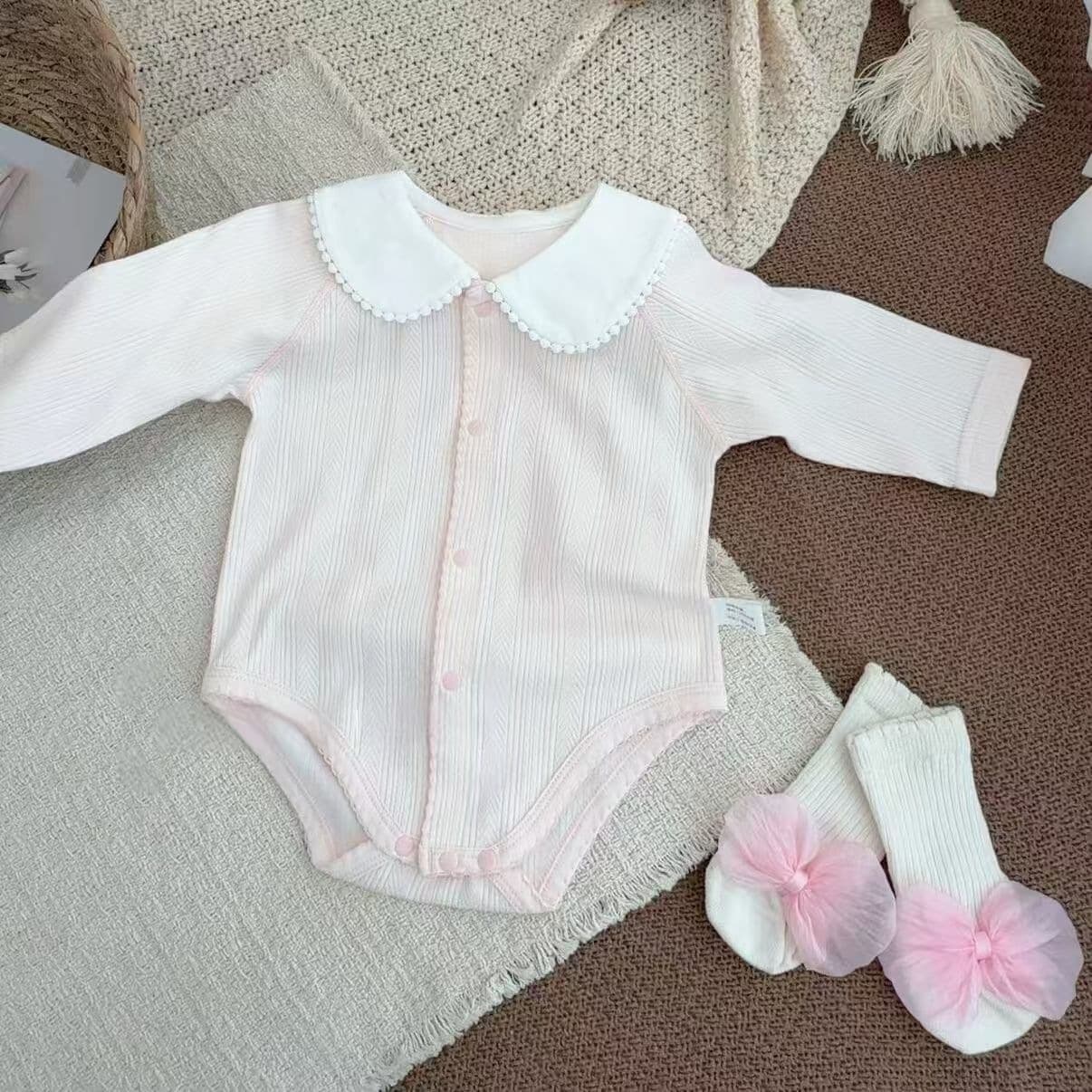 Newborn small-month-old stylish baby spring and autumn style pink doll collar baby type A pure cotton triangle romper