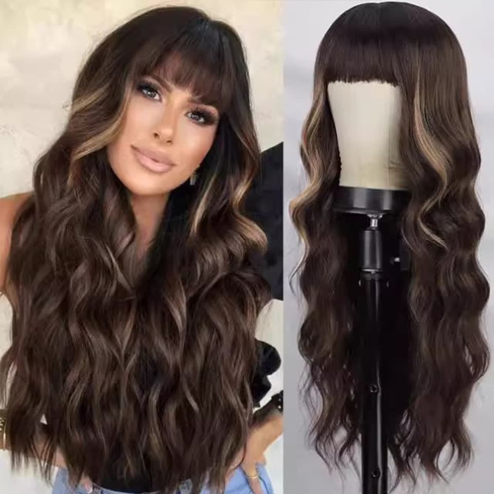 Cross-border European and American Wig Gradient Long Curly Synthetic Hair Wig with Bangs Full Wig