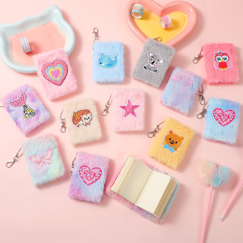 Back-to-School Cartoon Plush Mini Notebook Keychain for Students, Pocket Notepad for Girls