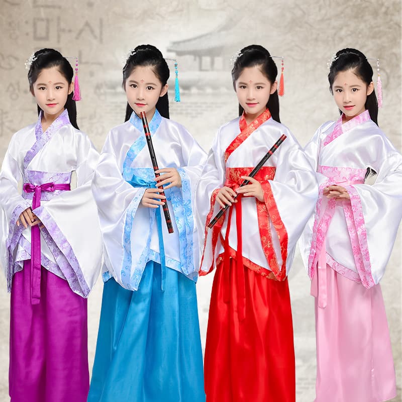 Children's Ancient Costume Seven Fairies Princess Dress Guzheng Performance Costume Ancient Tang Suit Hanfu Imperial Consort Girl's Ancient Costume Performance Outfit