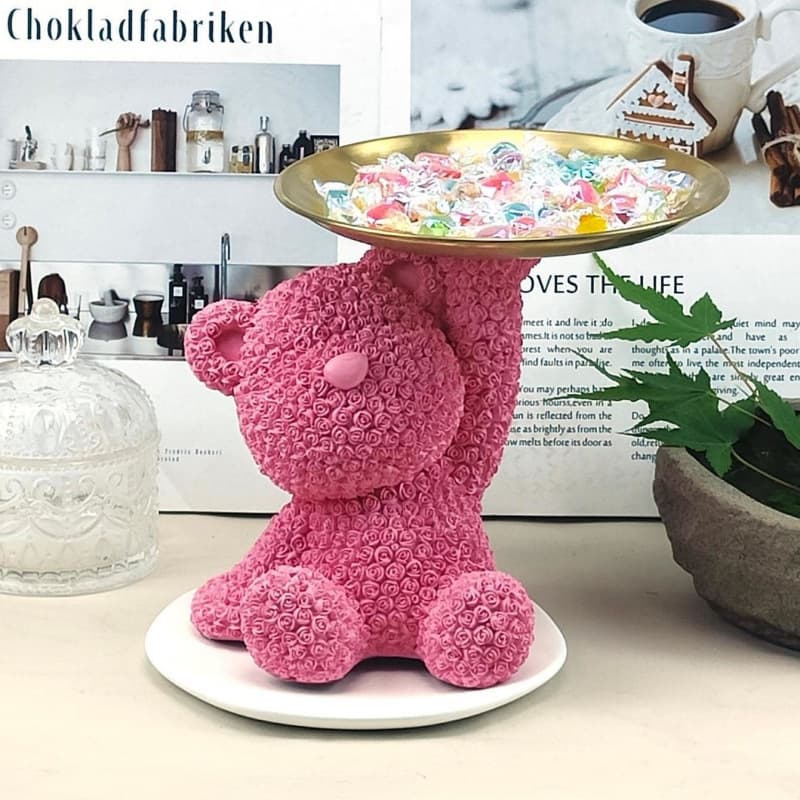 TikTok Hot Selling Rose Bear Resin Craft Home Decoration Study Tray Storage Living Room Entryway Ornament