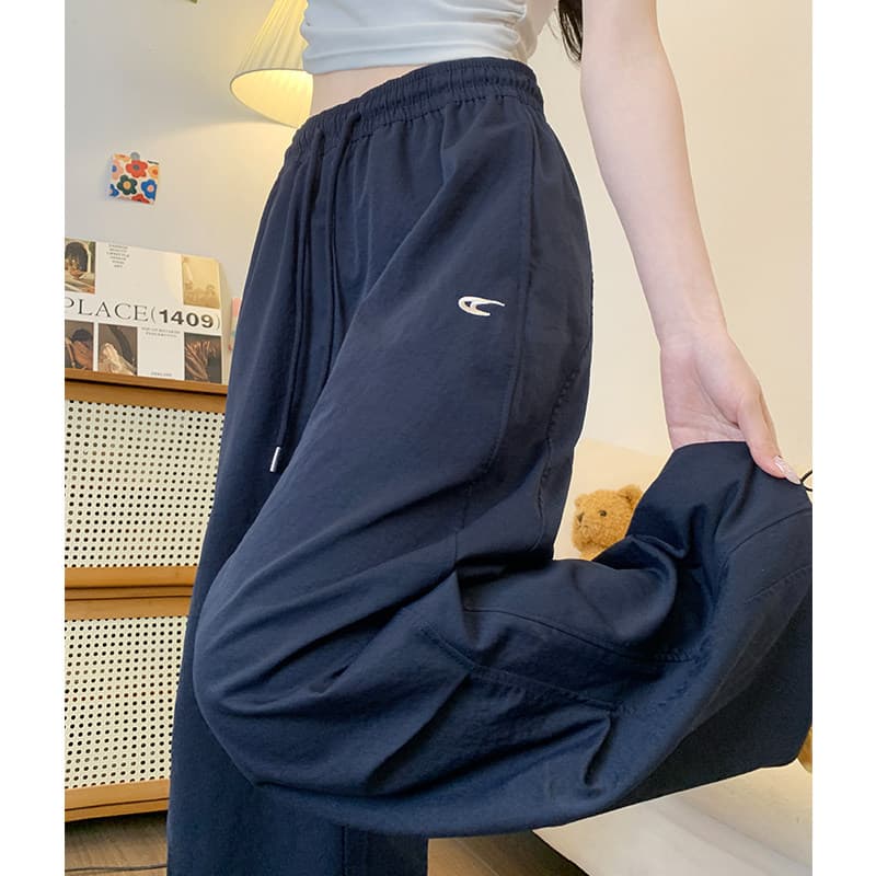 Summer navy blue American quick-drying pants for women summer fat MM straight casual two-piece thin loose slimming wide-leg pants