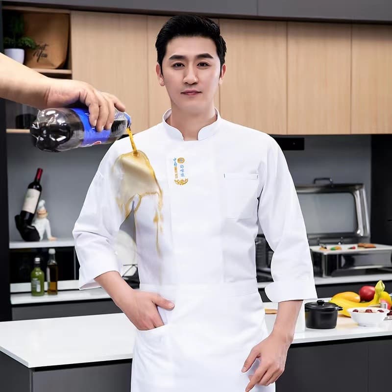 Waterproof and Oil-Proof Chef Uniform Long Sleeve Men's Autumn and Winter Breathable Canteen Hotel Back Kitchen Women's Kitchen Catering