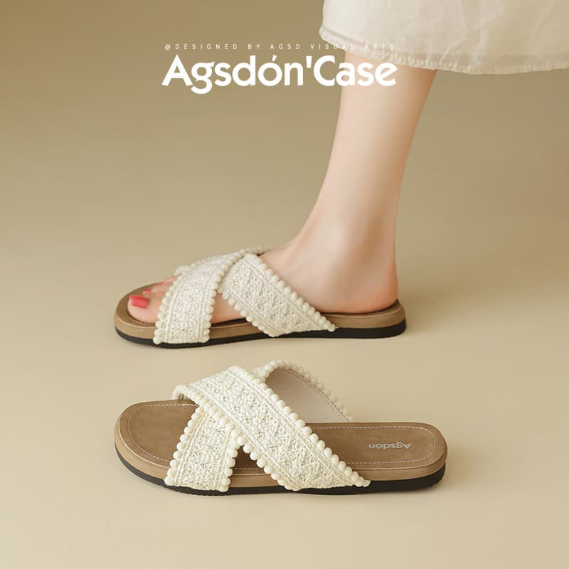 Aogushiden Flat Slippers Women 2026 New Summer Outdoor French Fairy Style Sandals Perfect for Dresses