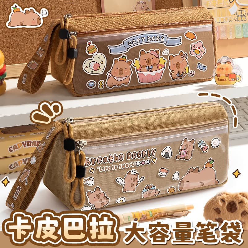 Holiday Capybara Transparent Pencil Case Large Capacity Stationery Box Student Cartoon Pencil Case New Stationery Bag