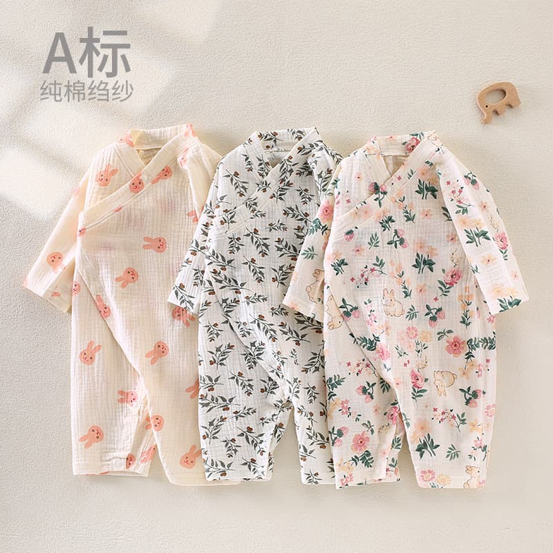 Pure Cotton Gauze Baby Romper Summer Thin Breathable Baby Sleepwear Long Sleeve Japanese Style Unisex Air Conditioning Suit