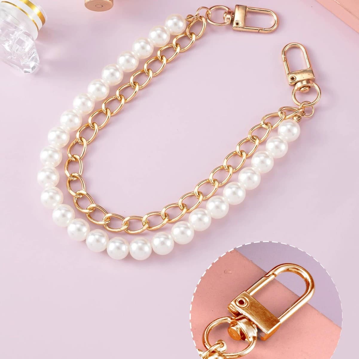 In Stock Mini Fragrance Phone Chain Anti-Loss Phone Lanyard Water Cup Handle Pearl Double Chain Wrist Strap Bag Decorative Chain