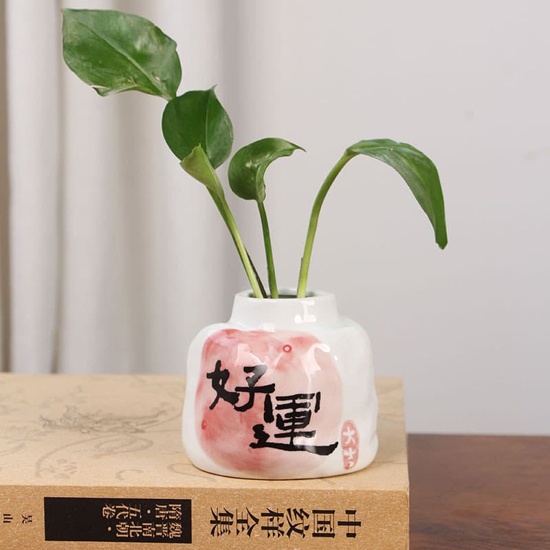 Factory direct sales hot-selling new Chinese style hydroponic small vase ornaments non-porous hand-painted desktop green plant hydroponic pots