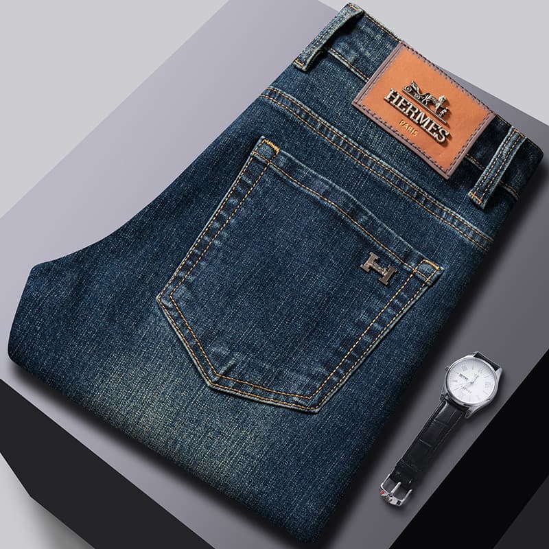 Three labels complete, foreign trade cross-border men's trendy elastic straight-leg long pants, original European stock 2025 new arrival