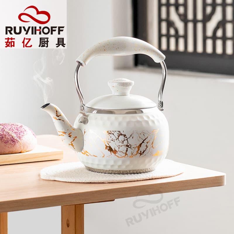 White glaze gilt hammered stainless steel lifting beam pot kung fu tea kettle induction cooker universal health teapot wholesale