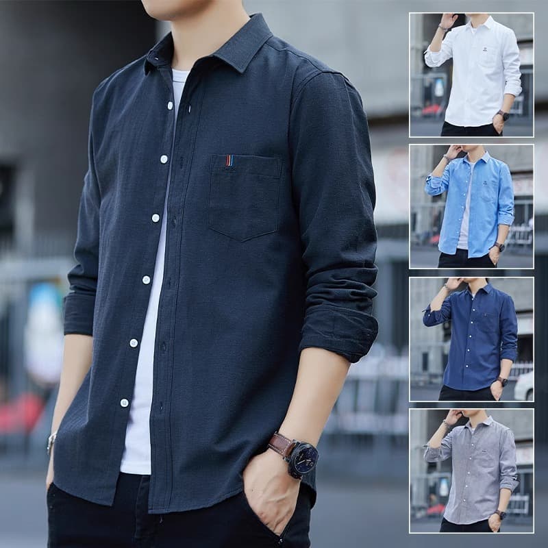 Long Sleeve Shirt Men's Fashion Spring Autumn Casual Jacket Solid Color Fleece Lined Thick Versatile Casual Shirt Winter