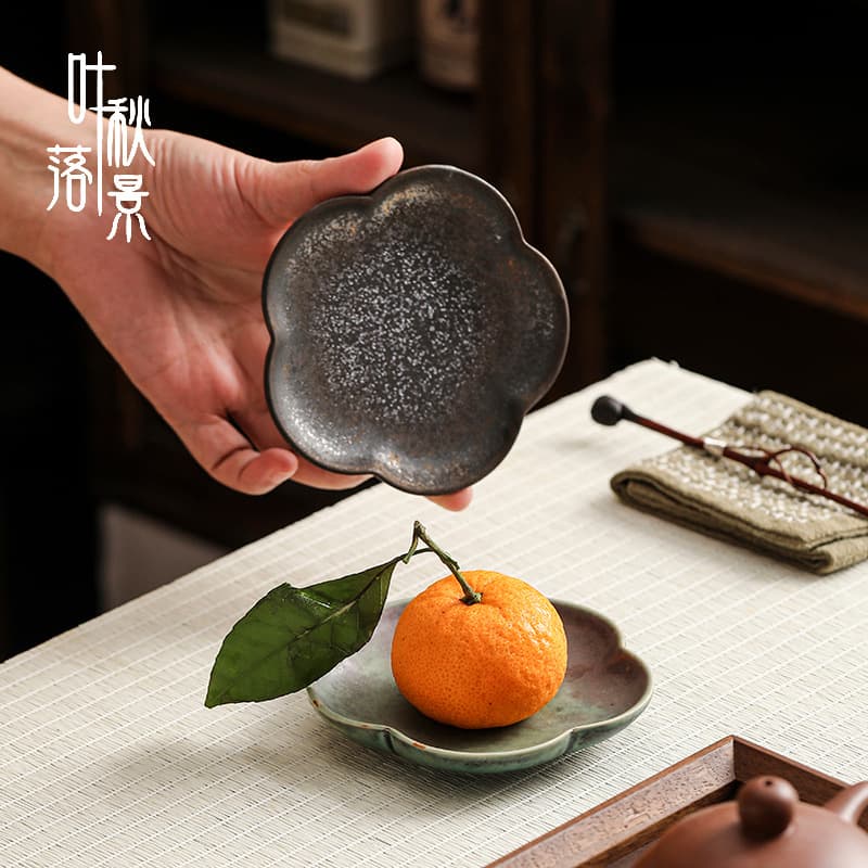 Rustic Kiln-Glazed Ceramic Snack Plate Coaster Cup Holder Small Fruit Dish Tea Snack Plate Dried Fruit Snack Plate Coffee Table Small Fruit Plate