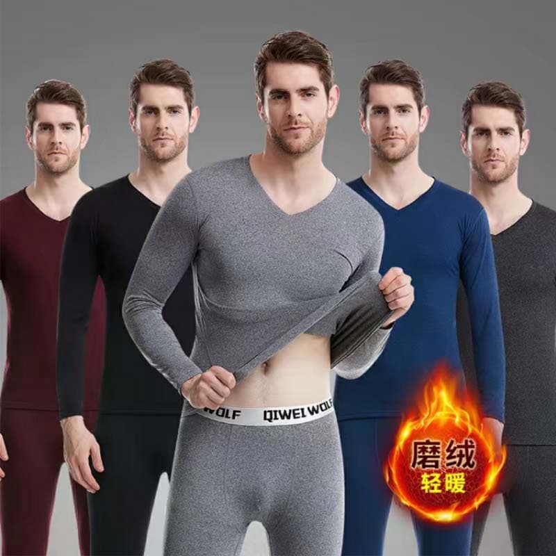 Thermal Underwear Set Seamless Fleece Lined Thin V-neck Teenagers Winter/Autumn Underwear Base Layer Thermal Pants