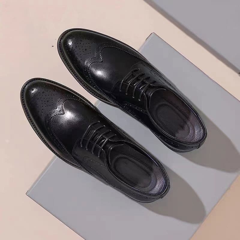 Block Leather Derby Shoes for Men, Genuine Leather Carved Business Formal Derby Shoes, Soft Sole Height-Increasing British Groom Wedding Shoes