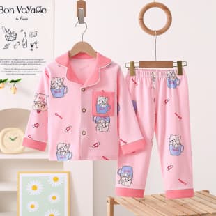 Children's Pajamas Boys Girls Class A Homewear Set Notched Lapel Cardigan Two-Piece Cartoon Pattern Anyang Children's Clothing