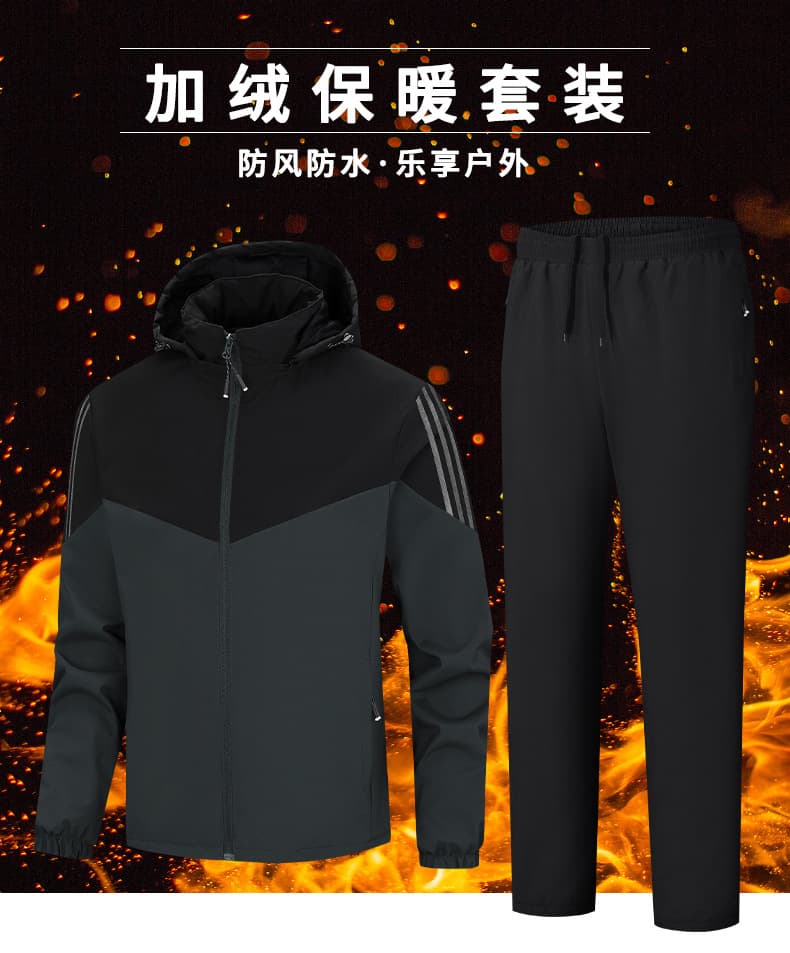 New Autumn/Winter Fleece-Lined Thick Cotton Suit Men's Fleece Sportswear Casual Pants Jacket Cotton Coat Men Stretch
