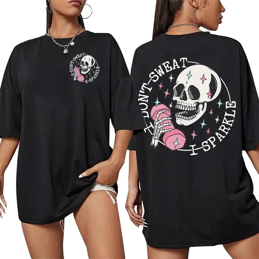 Long-term happy lifting heavy funny gym weightlifting graphic T-shirt men and women casual fashion cotton