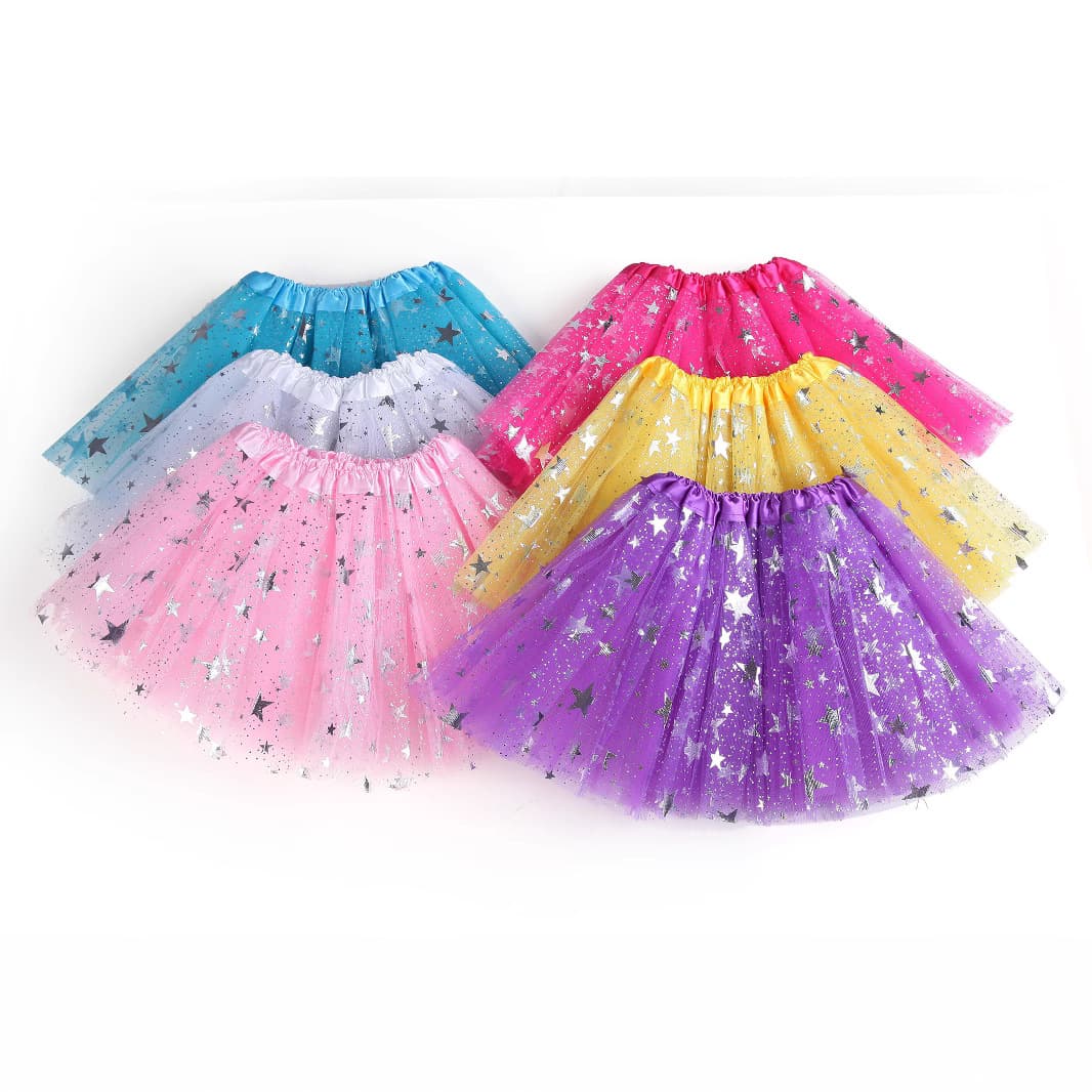 Tutu Skirt with Large Five-Pointed Star Mesh Skirt Three-Layer 6-Panel Half Skirt for Girls Medium and Small Children Star Big Hem