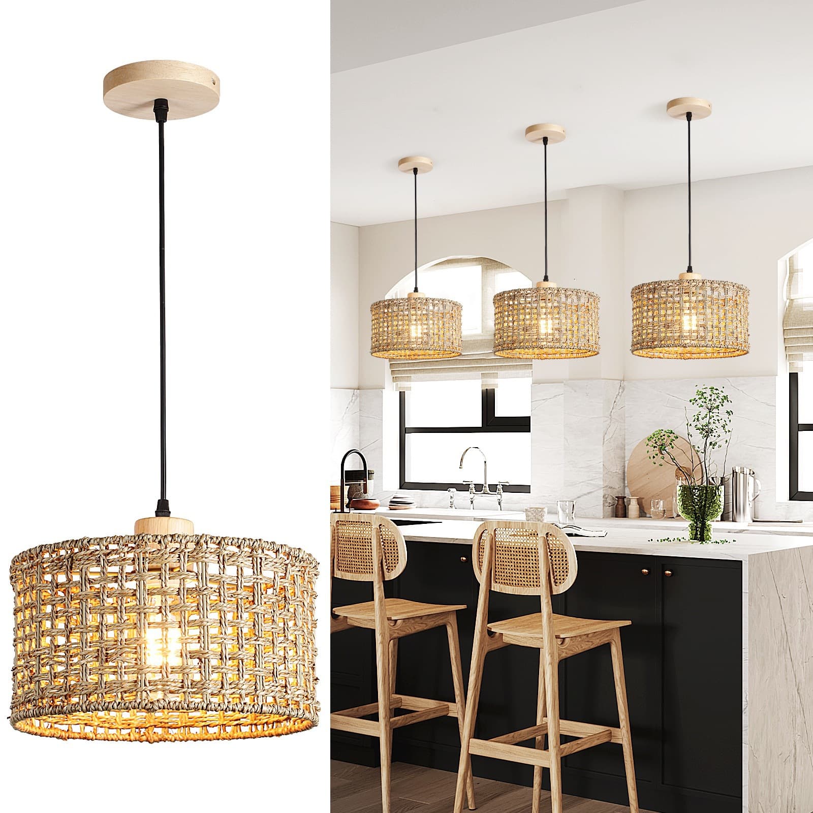 2026 New Model Restaurant Chandelier with a High-End Feel, Suitable for Homestays, Hotels, Cafes, and Bar Counters, Vintage Rattan Art Pendant Light