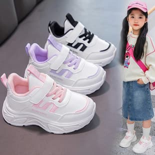 Girls' Leather Sports Shoes 2026 Spring New Children's Running Shoes Soft Sole Middle and Big Girl Student Casual Shoes