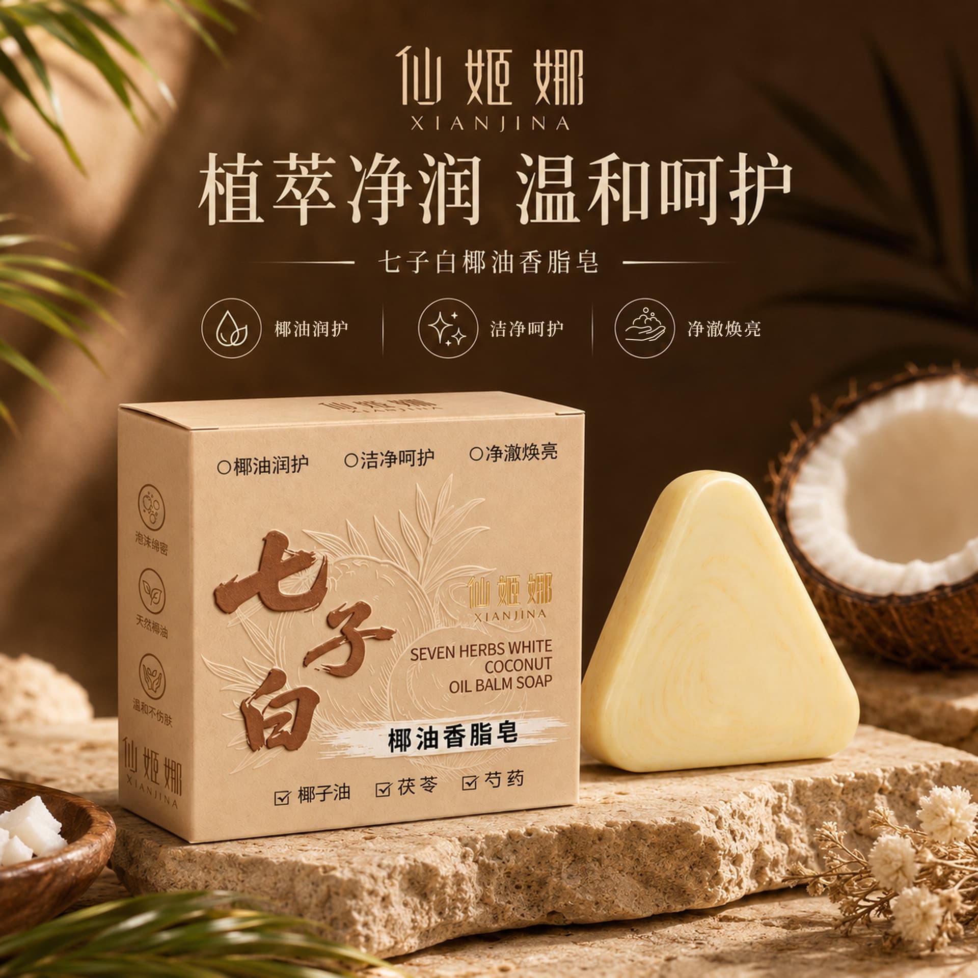 Xianjina Seven White Coconut Oil Soap Facial Soap Hand Soap Bath Soap Cleansing Foam Fine Moisturizing Handmade Soap