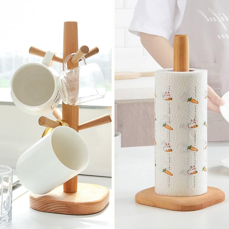 Creative Wooden Cup Holder Bamboo Jewelry Rack Six-claw Storage Tea Cup Inverted Draining Rack Modern Simple Style