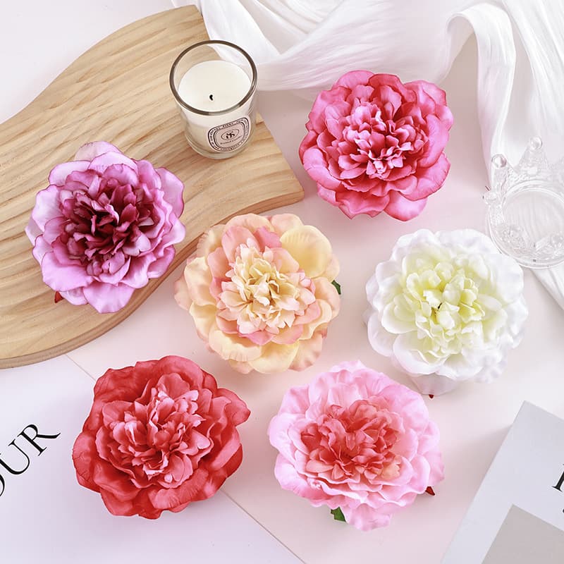 Peony Artificial Flower Head Hibiscus Fake Flower DIY Material Hairpin Decoration Scene Arrangement Flower Wall Wedding Floral Design