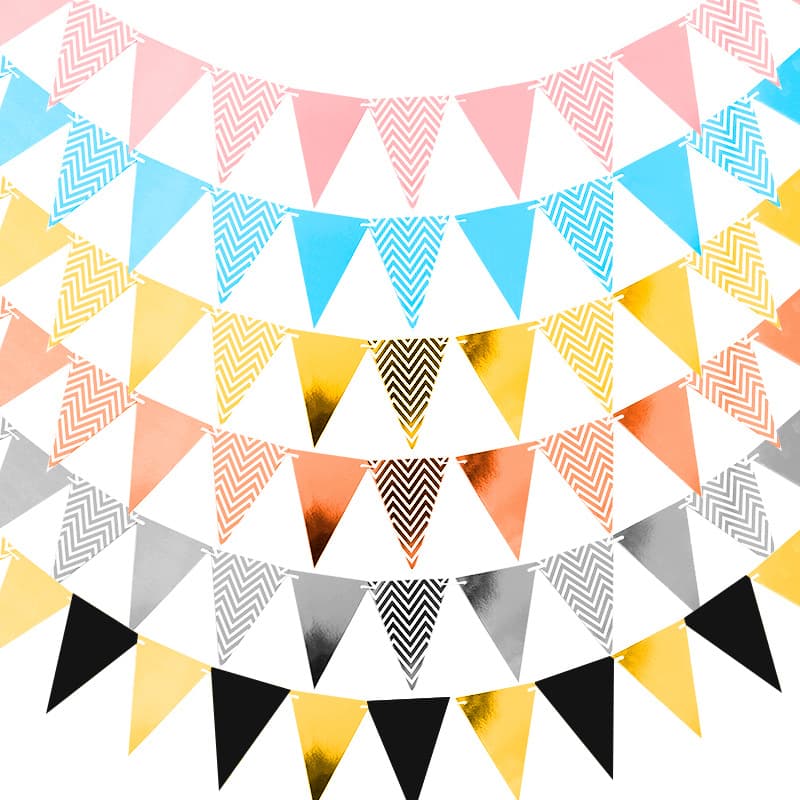 Wholesale Birthday Party Decoration Supplies Birthday Banner Wavy Triangle Flag Gold Foil Pennant