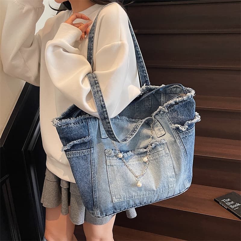 Gradient denim new bag fashion commuting large capacity versatile tote casual shoulder bag armpit handbag