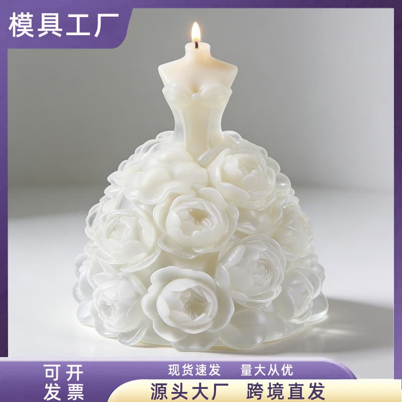 Cross-border direct supply of flower relief princess dress scented candle mold wedding dress shape decorative ornaments silicone mold