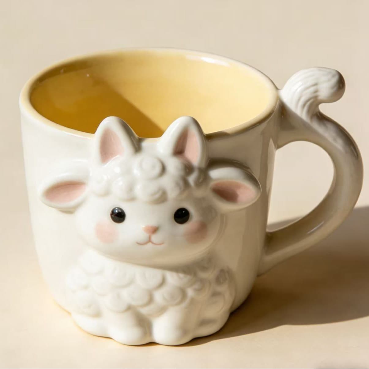 Wholesale Cartoon Animal Ceramic Mugs, Hand-Painted Ceramic Lamb Animal-Shaped Cup
