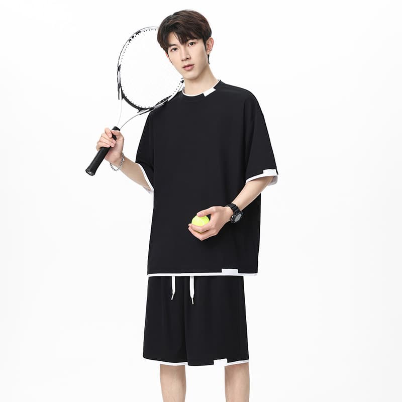 2025 New Loose, Fashionable, Sports and Casual Fake Two-Piece Set for Men, Summer Wear, Complete Cool and Handsome Men's Outfit