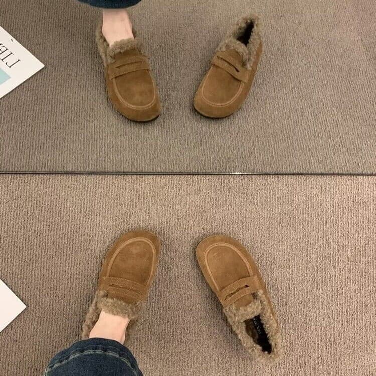 Japanese Retro Mori Girl Style Platform Birkenstock Shoes Women Plush 2024 Autumn/Winter New Warm Cotton Shoes Women's Shoes Bean