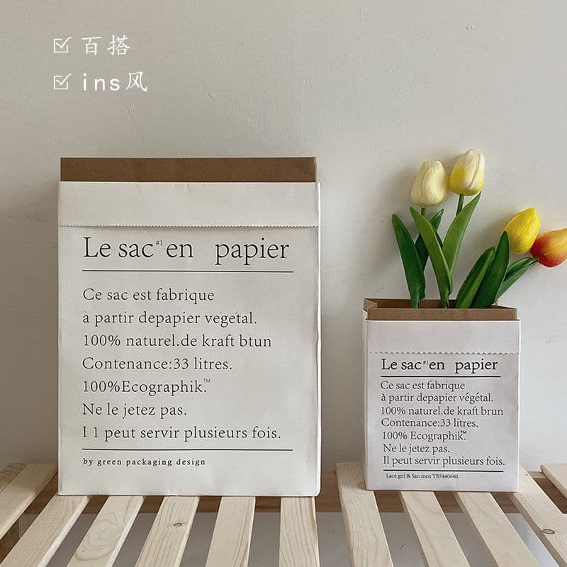 Ins popular English kraft paper box, mini storage paper bag, thickened Nordic paper box with simulated flower bouquet