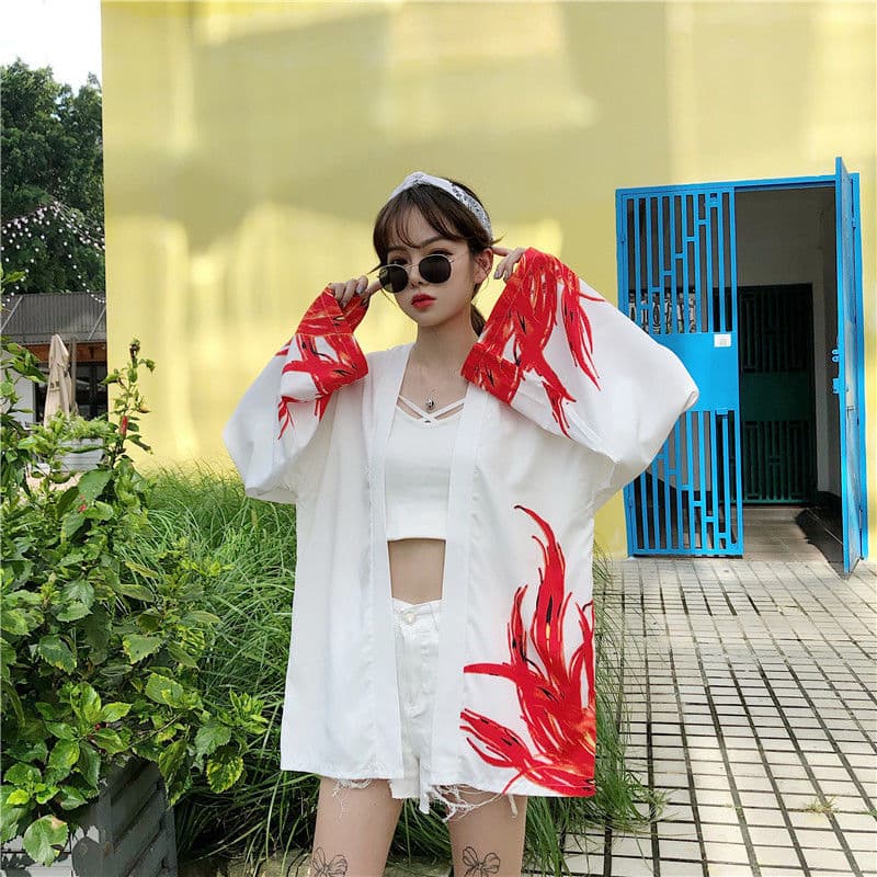 Summer Japanese Long Sleeve Haori Kimono Cardigan Three-Quarter Sleeve Unisex Student Jacket Trendy Cape
