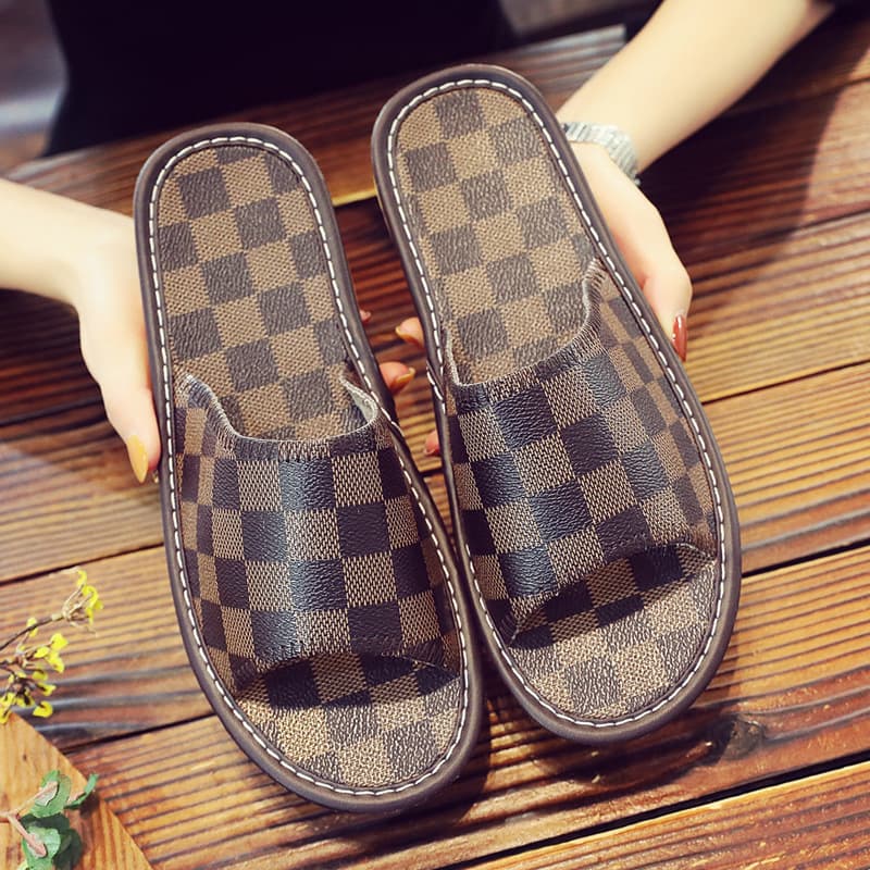 Fashion Leather Slippers for Couples, Summer Home Office Soft Sole Anti-Slip Durable, Wear-Resistant Summer Sandals for Men and Women
