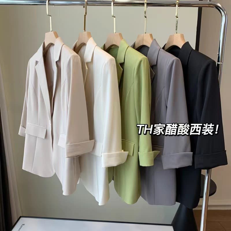 Cabinet 4000 + TH Advanced Draped Seven-point Sleeve Jacket with One Button Flat Barge Collar Thin Suit Jacket for Women in Summer