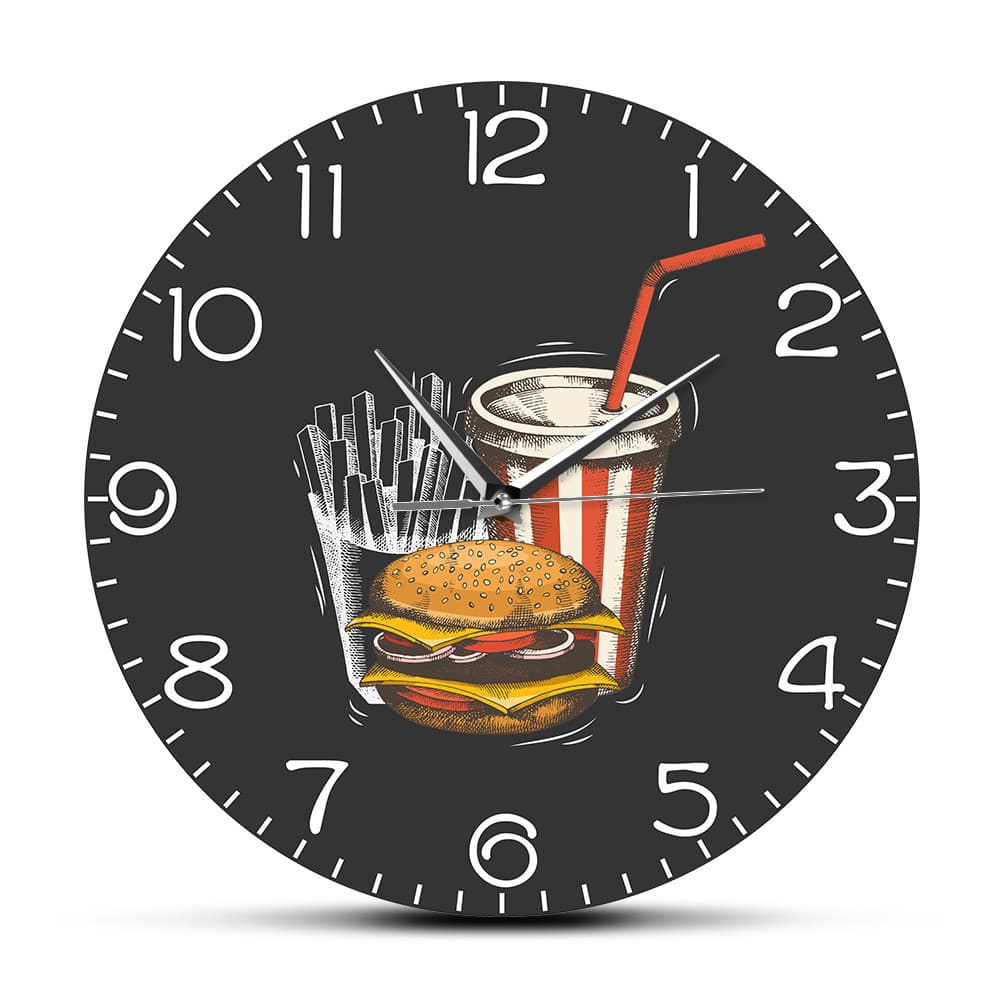 Creative Hamburger, Fries, and Cola Wall Clock, Silent Wall Clock, Restaurant Kitchen Decoration Clock, Acrylic Retro Style Clock