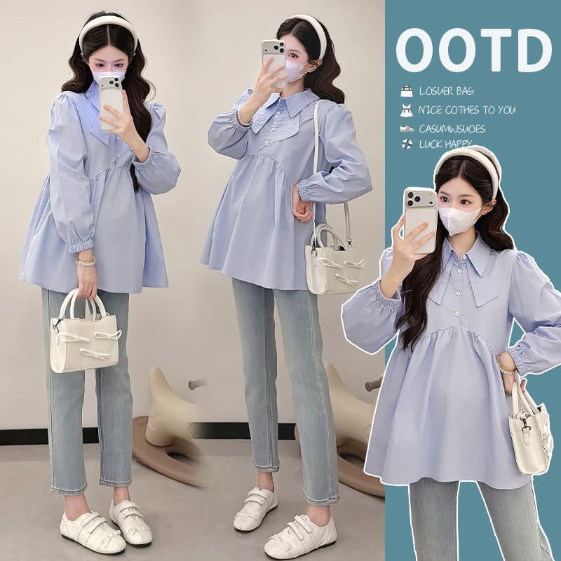 2026 New Style Real Shot Spring/Autumn Long Sleeve Concealing Simple Solid Color Shirt Nursing Top